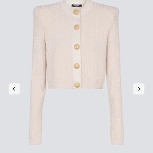 Balmain Cream Knit Cardigan with Gold Accents
